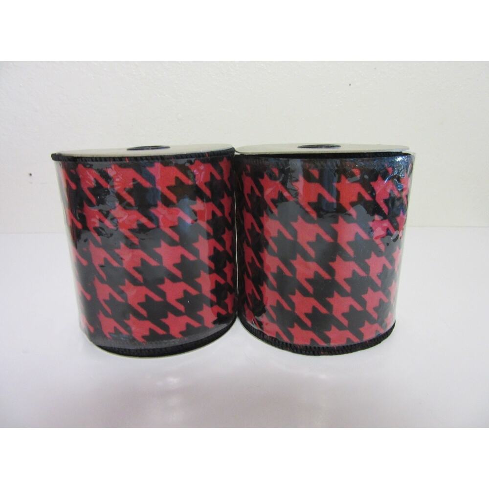2-Red & Black Houndstooth Velvet Cutout 4" x 10 yds d.stevens Wire Edge Ribbon